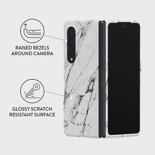 Satin White - Marble Samsung Galaxy Z Fold 4 Case 3